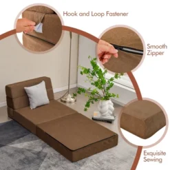 Costway Tri-Fold Fold Down Chair Flip Out Lounger Convertible Sleeper Bed Couch Dorm Brown -Lush Living Store GUEST 53167c4c fa19 4408 9a9c e22518a98eb7