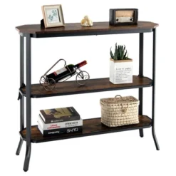 Costway 3-Tier Entryway Sofa Console Table Steel Frame For Hallway Living Room Brown -Lush Living Store GUEST 536ac97a 6586 4fe2 8e01 413a947af580
