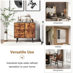 Costway Mid-Century Rustic Storage Cabinet Multipurpose Wood Shelf Organizer With 3 Drawers -Lush Living Store GUEST 53cd1af3 9268 4c6f aeed 01440702a63a