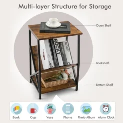 Costway 3-Tier Industrial Side End Table With Storage Shelf Heavy Duty Accent Table -Lush Living Store GUEST 5457fc4e 2369 4d23 b6f0 d30db690e077