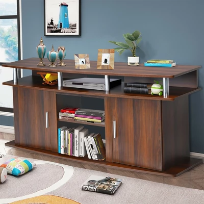 Costway 63'' TV Stand Entertainment Console Center W/ 2 Cabinets Up To 70'' BlackWalnut 3 Costway 63'' TV Stand Entertainment Console Center W/ 2 Cabinets Up To 70'' BlackWalnut