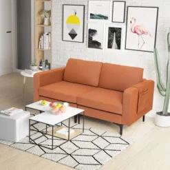 Costway Modern Loveseat Linen Fabric 2-Seat Sofa Couch W/ Side Storage Pocket GreenOrange 15 Costway Modern Loveseat Linen Fabric 2-Seat Sofa Couch W/ Side Storage Pocket GreenOrange -Lush Living Store GUEST 557400ce 008e 4b55 8f6b 16037762088b