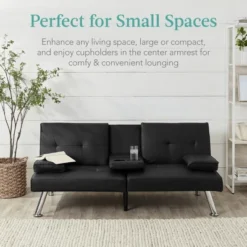 Best Choice Products Modern Faux Leather Convertible Futon Sofa W/ Removable Armrests, Metal Legs, 2 Cupholders -Lush Living Store GUEST 559ff572 9fa4 4f7e 92b6 a15a7a0308f5