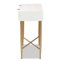 Galia Wood And Metal 1 Drawer Console Table White/Gold - Baxton Studio -Lush Living Store GUEST 565869a8 bb78 4d26 b999 c1e60098d74e