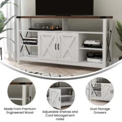 Flash Furniture Wyatt 60" Modern Farmhouse Tall TV Console Cabinet With Storage Cabinets And Shelves For TV's Up To 60" -Lush Living Store GUEST 56b635f2 dc9f 443e a852 626fdcd613d3