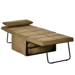HOMCOM 4-in-1 Multi Function Folding Single Sofa Bed With Retractable Footrest, Convertible Sleeper With Adjustable Backrest, Brown -Lush Living Store GUEST 573aa043 a63f 4434 bd39 5882960d0b1d