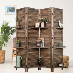 Rancho 4 Shelf Panel Folding Screen Room Partition Paulownia Wood - Proman Products -Lush Living Store GUEST 57bfe826 4e6c 4202 9092 7f99dd93415b