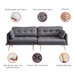 3-Seater Cotton And Linen Upholstered Sofa With Gold Metal Legs - ModernLuxe -Lush Living Store GUEST 59458403 0119 41be b01f 88046653d375