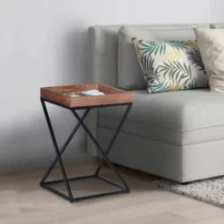 22" X Shape Iron Frame Industrial End Side Table With Mango Wood Tray Top Brown/Black - The Urban Port -Lush Living Store GUEST 594846dc 0b01 466e 96a9 dae2749adbfe