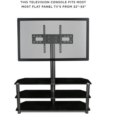 Mount-It! Floor Standing TV Stand W/ 3 Tiered Tempered Glass Equipment Shelves | Entertainment Center W/ Glass Shelves & Flat Screen Mounting Bracket 3 Mount-It! Floor Standing TV Stand W/ 3 Tiered Tempered Glass Equipment Shelves | Entertainment Center W/ Glass Shelves & Flat Screen Mounting Bracket
