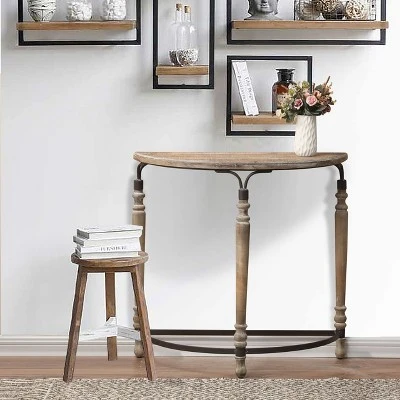 LuxenHome Rustic Wood And Metal Half Moon Console And Entry Table 5 LuxenHome Rustic Wood And Metal Half Moon Console And Entry Table - Image 3