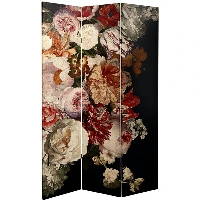 71" Double Sided Vintage Flowers Canvas Room Divider - Oriental Furniture 3 71" Double Sided Vintage Flowers Canvas Room Divider - Oriental Furniture