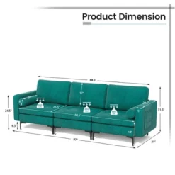 Costway Modular 3-Seat Sofa Couch W/ Socket USB Ports & Side Storage Pocket Teal -Lush Living Store GUEST 5a87014b 0897 48f1 9913 66e2eee1b9c2