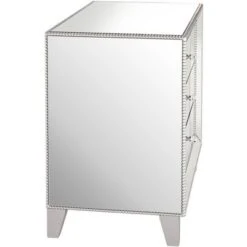 Studio 55D Modern Mirrored Accent Table 30" X 18" With Drawer Silver Beaded Trim For Living Room Bedroom Bedside Entryway House -Lush Living Store GUEST 5a88bdbb b6a5 4b08 a77d 3396d85fef84