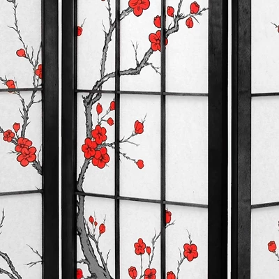 4 Ft. Tall Cherry Blossom Shoji Screen - Black (4 Panels) 3 4 Ft. Tall Cherry Blossom Shoji Screen - Black (4 Panels)