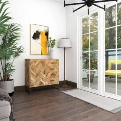 Contemporary Zigzag Pattern Mango Wood Cabinet Brown - Olivia & May -Lush Living Store GUEST 5b3a0382 22b7 47fe ab3a 442e005eaa6d