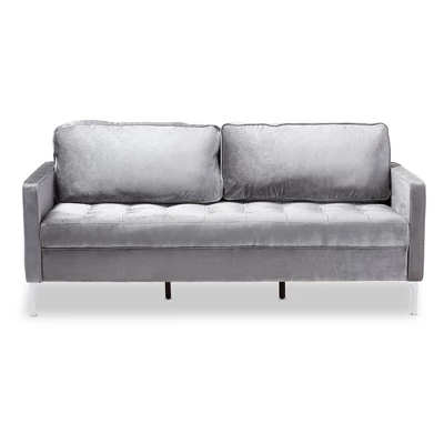 Baxton Studio Clara Velvet Fabric Upholstered 3 Seater Sofa Gray - BaxtonStudio 10 Baxton Studio Clara Velvet Fabric Upholstered 3 Seater Sofa Gray - BaxtonStudio - Image 8