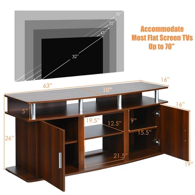 Costway 63'' TV Stand Entertainment Console Center W/ 2 Cabinets Up To 70'' BlackWalnut 5 Costway 63'' TV Stand Entertainment Console Center W/ 2 Cabinets Up To 70'' BlackWalnut - Image 3