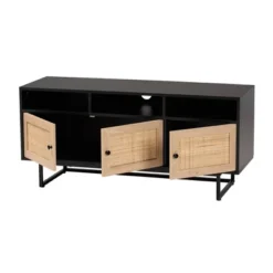 Declan Wood And Natural Rattan 3 Door TV Stand Espresso Brown/Black - Baxton Studio -Lush Living Store GUEST 5b878d66 d817 424b a4a3 493719500143