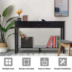 Costway Console Table With Drawer Shelf 2 Tier Sofa Side Accent Table Black -Lush Living Store GUEST 5c516362 c4d0 42ca bcf7 a3e4a48bf7f0