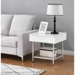 Waves Coastal 1 Drawer Side Table Glossy White - Treasure Trove Accents -Lush Living Store GUEST 5c5fa6f2 d58f 4674 a907 ee6b9ec27ac7