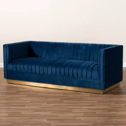 Aveline Velvet Upholstered Finished Sofa Navy Blue/Gold - Baxton Studio -Lush Living Store GUEST 5c8b0df6 6649 4d6d 83f7 fa55af24dfa9