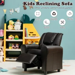Costway Kids Recliner Chair PU Leather Armrest Sofa W/Footrest Cup Holder BeigeBrown -Lush Living Store GUEST 5cb51617 e1b1 481e b3f4 34a7a311c3e3
