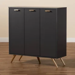 Kelson Wood 3 Door Cabinet Dark Gray/Gold - Baxton Studio -Lush Living Store GUEST 5cd72979 2eaf 4929 a55a a94d1d6a3a70