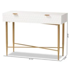 Galia Wood And Metal 1 Drawer Console Table White/Gold - Baxton Studio -Lush Living Store GUEST 5ceea3b6 baaf 4d4f aa8e 8fc7ae080dd2