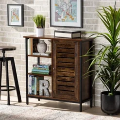 Wayland Rustic Wood And Metal 1 Door Shoe Storage Cabinet Brown/Black - Baxton Studio -Lush Living Store GUEST 5cff63cc 086d 4493 b192 0cb9f8d9cc83