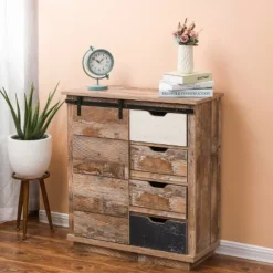 LuxenHome Rustic Wood 4-Drawer 1-Sliding Door Storage Cabinet. -Lush Living Store GUEST 5d1e9fb9 8eef 4e8d a8c0 f038dd4f1128