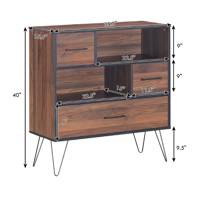 Costway Sideboard Storage Cabinet Multipurpose Display Unit W/Metal Leg & Drawers Walnut 5 Costway Sideboard Storage Cabinet Multipurpose Display Unit W/Metal Leg & Drawers Walnut - Image 3