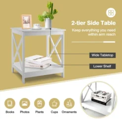 Tangkula Set Of 2 Accent End Table 2-Tier Sofa Side Table Nightstand W/ X-Shaped Frame White -Lush Living Store GUEST 5d8ab0fc 9ce2 4892 83e4 108cbaf62de4