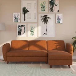 Perry Sectional Futon With Storage Convertible Sleeper Camel Faux Leather - Novogratz -Lush Living Store GUEST 5db0a2b8 76bf 48e1 8737 4d2e727e8d14