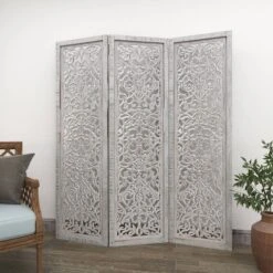 Farmhouse Wood Carved Room Divider Screen White - Olivia & May -Lush Living Store GUEST 5dbb2654 fc0e 4133 a55c ab029754dd73