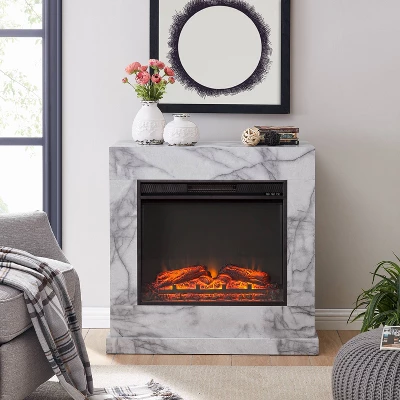 Dridun Faux Marble Fireplace White/Gray - Aiden Lane 20 Dridun Faux Marble Fireplace White/Gray - Aiden Lane - Image 18