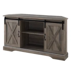 Robinson Rustic Transitional Sliding Barn Door Corner TV Stand For TVs Up To 58" - Saracina Home -Lush Living Store GUEST 5e08ff37 9816 4cb1 ab75 e39c8ff7cec1