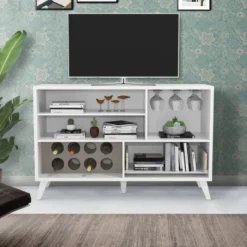 2 Door Wine Bar Cabinet TV Stand For TVs Up To 54" White/Gray - The Urban Port -Lush Living Store GUEST 5e0d613f 4621 4416 999d 4dbe03fc8512