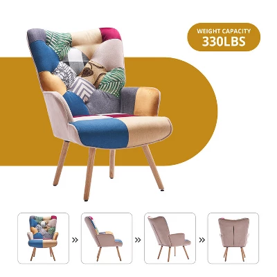 FERPIT Upholstered Wingback Accent Chair & Rocking Chair With Rubberwood Legs & Rockers 4 FERPIT Upholstered Wingback Accent Chair & Rocking Chair With Rubberwood Legs & Rockers - Image 2