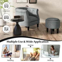 Costway Modern Accent Chair With Ottoman Armchair Barrel Sofa Chair With Footrest Grey 18 Costway Modern Accent Chair With Ottoman Armchair Barrel Sofa Chair With Footrest Grey -Lush Living Store GUEST 5e46b428 def6 4da3 8c44 9d0a97d19038