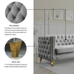 Living Room Modern Velvet Sofa With Button Tufted Square Arms And Metal Legs - ModernLuxe 26 Living Room Modern Velvet Sofa With Button Tufted Square Arms And Metal Legs - ModernLuxe -Lush Living Store GUEST 5ec00262 1f39 4b49 a558 67f9eefea794
