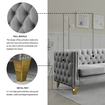 Living Room Modern Velvet Sofa With Button Tufted Square Arms And Metal Legs - ModernLuxe 12 Living Room Modern Velvet Sofa With Button Tufted Square Arms And Metal Legs - ModernLuxe - Image 10
