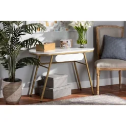 Mabel Metal Console Table With Faux Marble Tabletop Gold - Baxton Studio -Lush Living Store GUEST 5fc8e842 933b 4b3d 981f 2f0cb058ce7b
