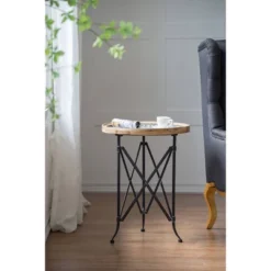 Classic Vintage Wood And Metal Round Side Table Natural/Black - A&B Home -Lush Living Store GUEST 5fc9ae17 08c1 48b7 b119 5af43fe98008
