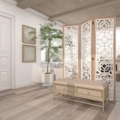 Farmhouse Wood Patterned Room Divider Screen White - Olivia & May -Lush Living Store GUEST 5fddef36 eb3c 44b0 9f6a 12a0ef8cf435