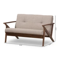 Bianca Mid-Modern Walnut Wood Fabric Tufted 2 Seater Loveseat Light Gray - Baxton Studio -Lush Living Store GUEST 5ff8c6a2 bb07 4d4f 81ab 6c0801697306