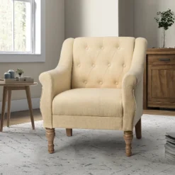 Charlie Wooden Upholstery Livingroom Armchair With Button-tufted | ARTFUL LIVING DESIGN -Lush Living Store GUEST 603006fa 0457 49f8 900f e28d13545a00