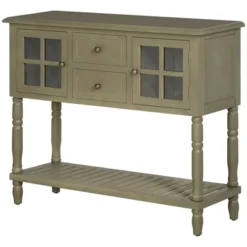 HOMCOM Vintage Console Table With 2 Drawers And Cabinets, Retro Sofa Table For Entryway, Living Room And Hallway, Light Gray -Lush Living Store GUEST 60acfabd eba6 424b 864b 63e424db19db