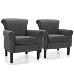 Costway Set Of 2 Upholstered Fabric Accent Chairs W/ Rubber Wood Legs Dark GrayLight Gray -Lush Living Store GUEST 612b7cde 1b50 41ce 8859 73daaad93acb