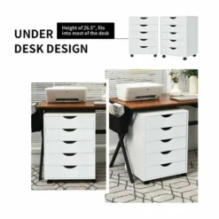 Costway 5 Drawer Dresser Storage Cabinet Chest W/Wheels For Home Office White -Lush Living Store GUEST 6133e8c1 835f 4062 9f8b e5ea9001737b